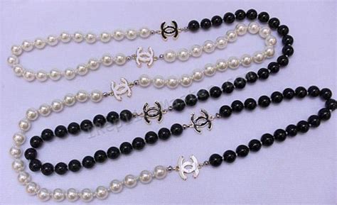 chanel black white pearl necklace replica|chanel copy necklace.